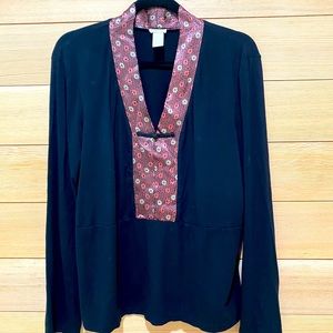 J.Jill long sleeve black top w/oriental detail